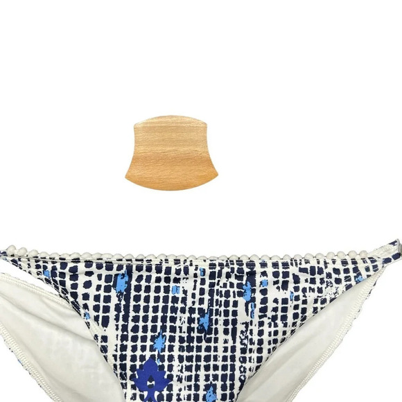 Poupette St. Barth Lucy Pom Trim Dotted Bikini‎ Bottom Navy Blue Size XS - Picture 2 of 11